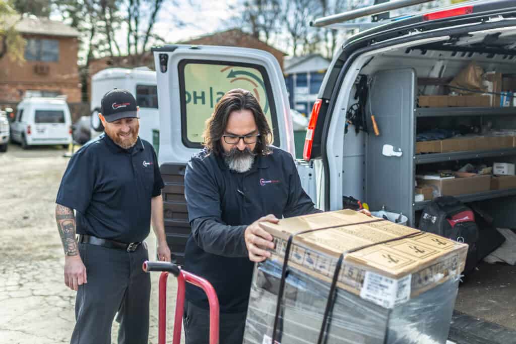 new AC unit or furnace being delivered